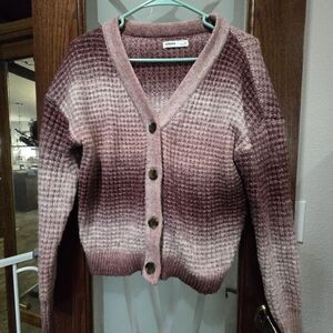 Sonoma Pink and Cream Cardigan Sweater with V-Neck
